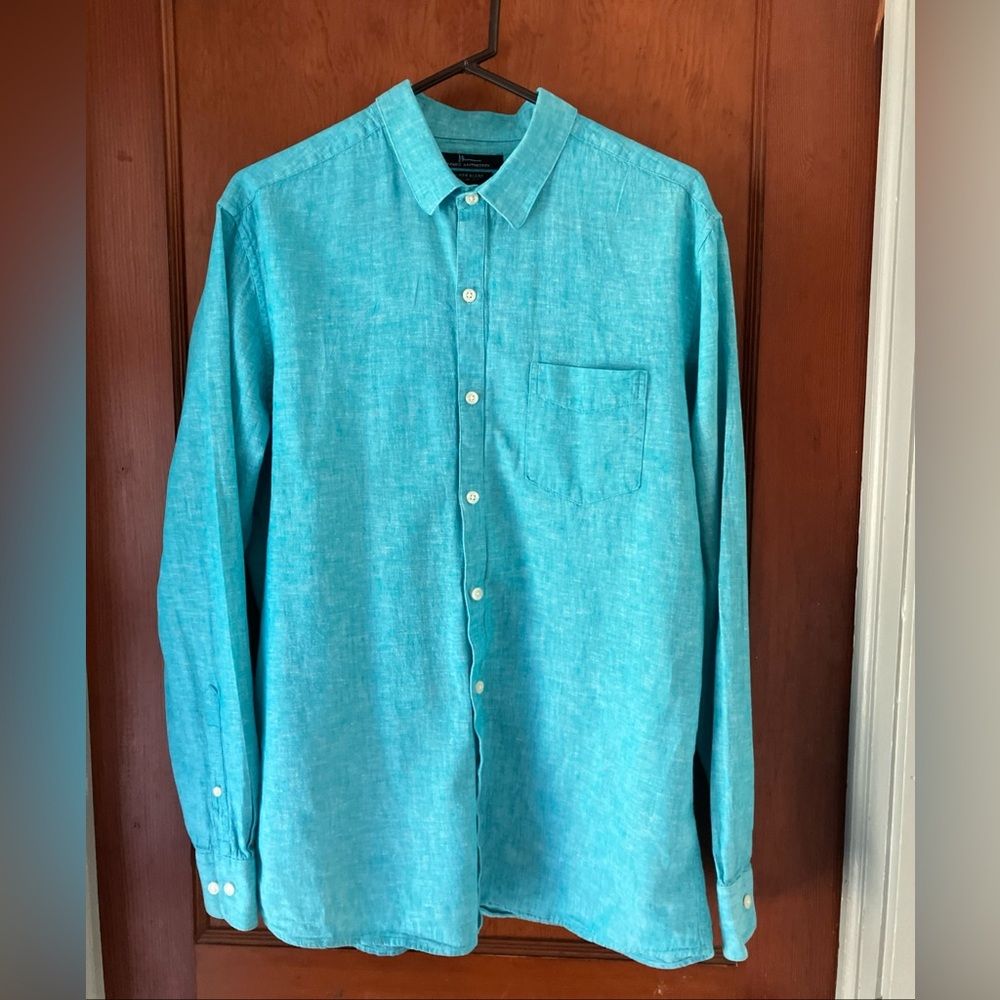 Marc Anthony Men’s Linen Blend Slim Fit Dress Shirt Button Up Size Large